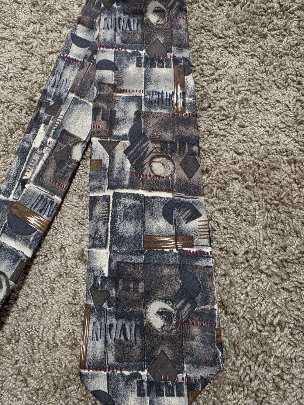 Oscar de la Rente Abstract Pattern Gray Tie - Picture 2 of 3